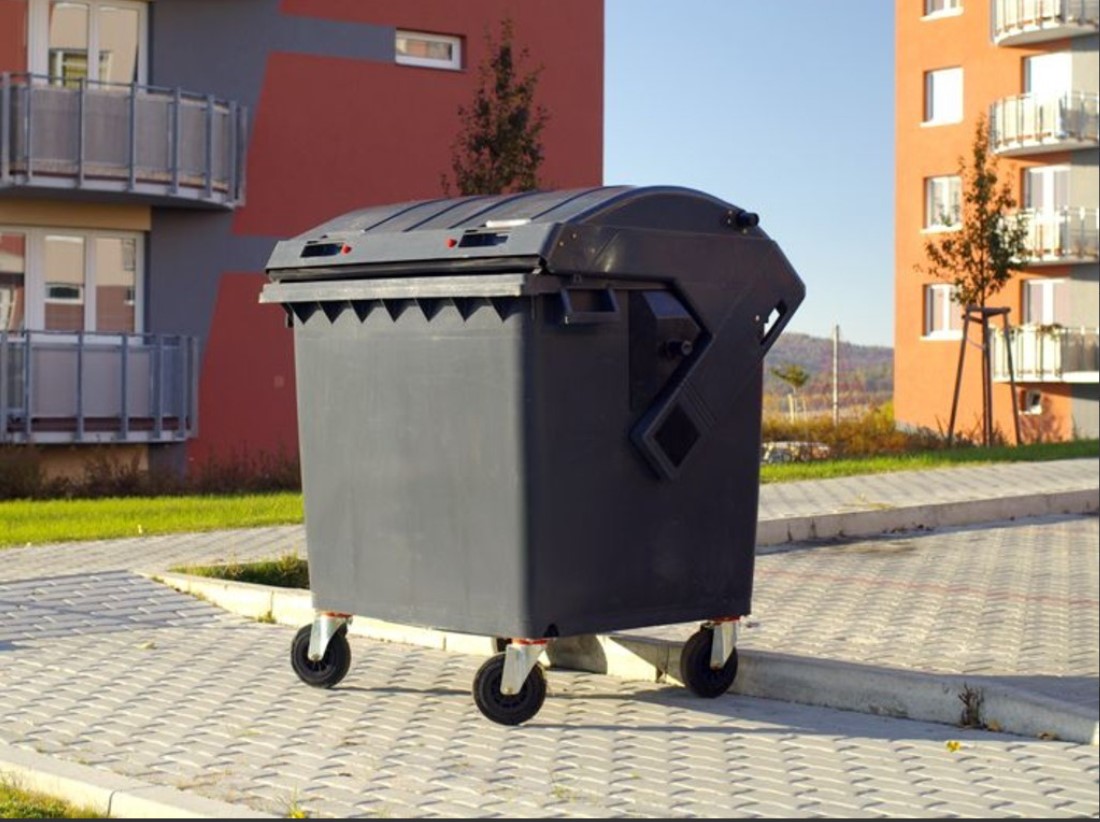Container HDPE CLE 1100L cu capac rotund negru - Transport inclus
